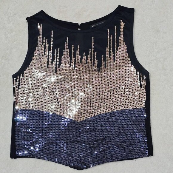 MXG Black Silver Sequined Sleeveless Keyhole Top | XS | Sparkle Glam EUC - Picture 6 of 12
